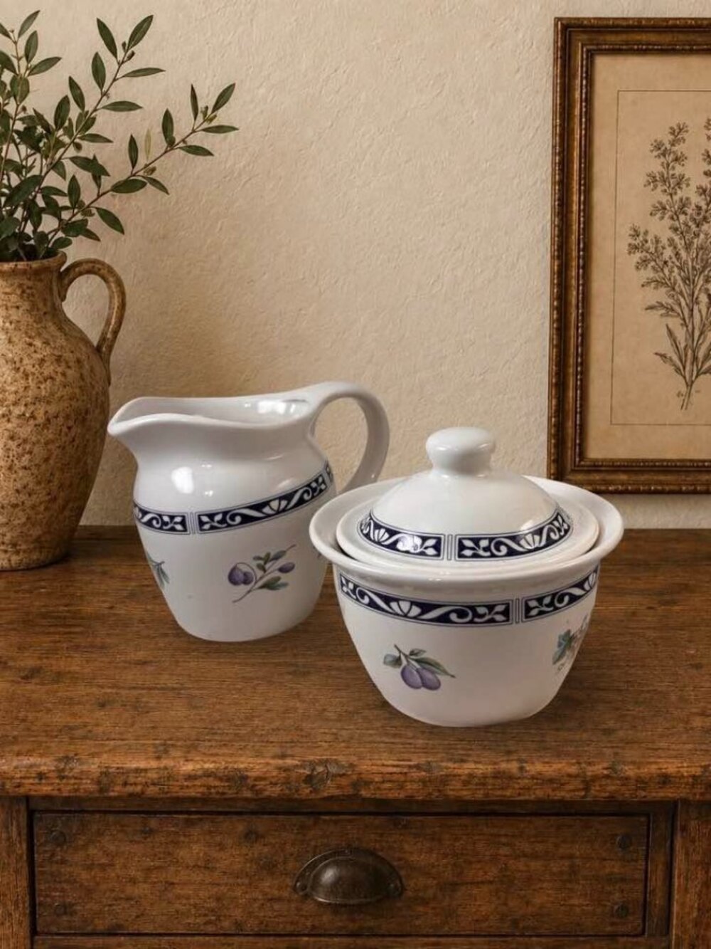 Portfolio By Pfaltzgraff Sunbury Grove Creamer & Sugar Bowl Set With Lid USA